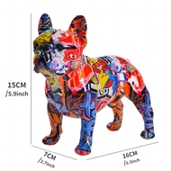 cod Colorful Standing French Bulldog Resin Statue Decoration Pet Dog DIY Graffiti Crafts Desktop Ani