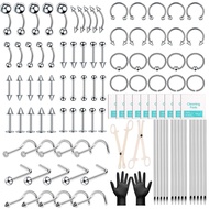 104PCS Body Septum Piercing Kit with 14G/16G/20G Piercing Needles Piercing Jewelry and Tool Set for 