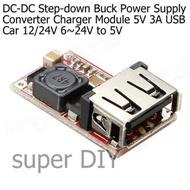 DC-DC 12v 24v Step-down mini Buck Power Supply Converter Charger Module 5V 3A USB DIY car charger 6-24V to 5V