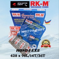 RKM 428 CHAIN AND SPROCKET SET STEEL HONDA EX5 DREAM 428 x 96L/14T/36T ORIGINAL SPOKET RANTAI ❗ONE S