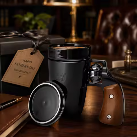 16 oz Black Revolver-Style Coffee Mug, Novelty Dad Gift for Father’s Day, Birthday Gift for Men and