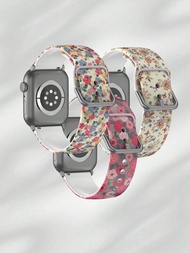 油畫花卉柔軟、彈性、透氣和舒適的手帶替換手帶，適用於Apple Watch 38mm 40mm 41mm 45mm 44mm 42mm 49mm，時尚休閒多色硅膠手帶適用於Apple Watch Ultra 系列 SE/9/8/7/6/5/4/3/2/1智能手錶配件，男女適用，1pc
