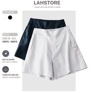 Women's wide leg shorts LAHSTORE linen fabric, high waist, no buttons linen shorts QS03 (Black, Whit