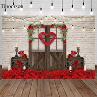 Valentine’S Day Photo Backdrop Rose Mother’S Day Wood Door Party  Decor Brick Wall Heart Lights Candles Photography Background