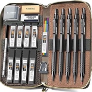 STAGEEK Metal Mechanical Pencil Set in Leather Case, 5PCS Art Drafting Pencil 0.3, 0.5, 0.7, 0.9 & 2