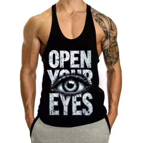 Men's Summer Tank Tops GYM Clothing Harajuku Y2K Print I-shaped Vest Pure Cotton Breathable Fitness 