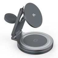 ชาร์จไร้สายแบบสามในหนึ่ง QI2 โลหะดูดซับแม่เหล็ก 360 องศาหมุนได้สำหรับ Apple Magsafe iPhone16pro Appl