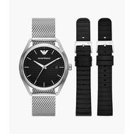 AR80055 Three-Hand Date Stainless Steel Mesh Watch and Interchangeable Strap Set