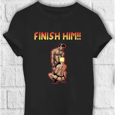 Finish Him Gayming T Shirt 8bit Gamer Gay LGBT T Shirt Men Women Unisex Baggy Boyfriend Shirt Graphi