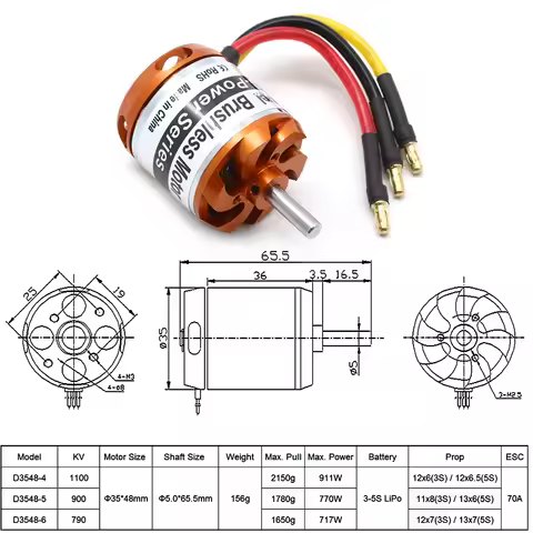 D3548 3548 1100KV 790KV 900KV Brushless Motor 3-5S For RC Plane Helicopter Model