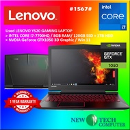#1567 USED LENOVO Y520 GAMING LAPTOP INTEL CORE I7-7700H 8G 120SSD 1TB HDD GTX1050 GTX 1050 2G WIN11