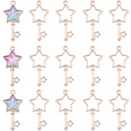Beebeecraft   20 Pcs Alloy Magic Wand Star Key Open Bezel Charm Pressed Flower Blank Frame Hollow Mould Pendants for UV Resin Crafts Jewelry Making, Rose Gold
