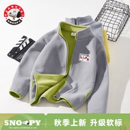 SNOOPY史努比女童外套颗粒绒宝宝外穿洋气秋装上衣摇粒绒抓绒衣服 摇粒绒口袋外套S01灰 150cm