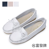 Fufa Shoes [Fufa Brand] Genuine Leather Commuter Bow Peas Women's Moccasin White Girls Bag Lazy Loafers
