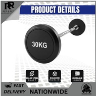 Fixed Barbell Set Straight & Curved Bar 10kg to 30kg Rubber Coated Gym Barbell EZ Curl Barbell (R&R)