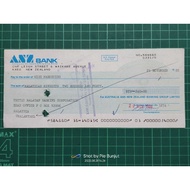 old cheque with stamp behind. ANZ bank