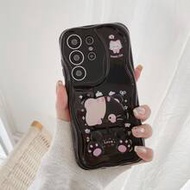 เคสโทรศัพท์รูปทรงอสมมาตร ลายแมวน่ารัก พร้อมขาตั้งกระจกหมุนได้ เปลือกนุ่มผิวสัมผัสครีม กันตก สีครีม ส