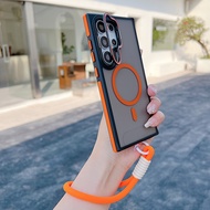 Luxury Lanyard Lens Folding Bracket Stand Phone Case For Samsung S24 S25 Ultra S23 Plus S20 A04E A13