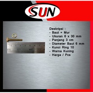 Yellow Bolt Nut 6 X 30 Mm (3 Cm) 10 Mm Nut Key