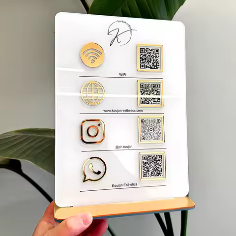 Customized 4 QR codes Business Social Media Sign Acrylic Perspex Scan To Pay Plate Instagram Google 