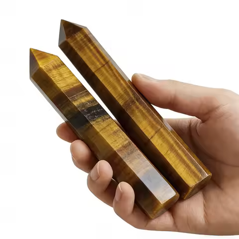5.91" Tall Tiger Eye Stone Single Pointed Hexagonal Prism Crystal Point Wand Home Decor Stone Crafts