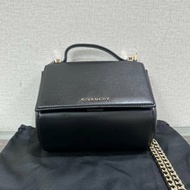 GIVENCHY 潘朵拉黑色三角梯硬盒子肩背斜背手提包18*16*10 98新配件塵袋