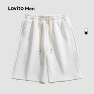 Lovito Sporty Shorts Commute Sports Geometric Pocket Spring/summer White Shorts for Men LNE122151 Lo