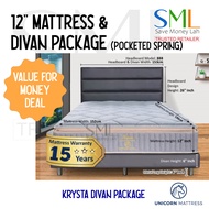 12 Inches Pocketed Spring Mattress with Divan Bed Frame Package - Medium - Unicorn Krysta