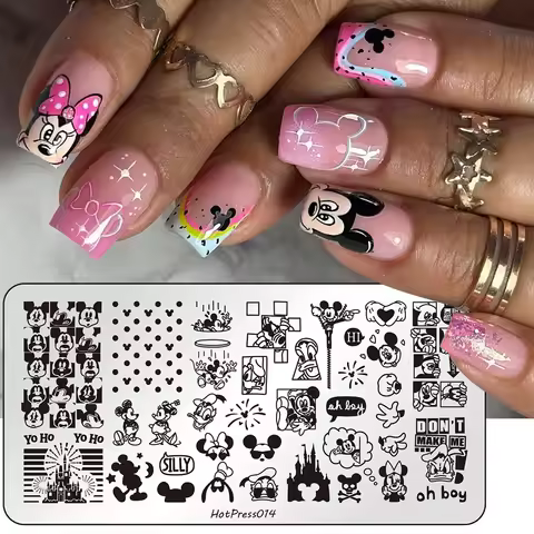 1pcs Cute Mickey Donald Duck Nail Stamping Plates Cartoon Winnie Bear StellaLou Nail Template Stainl