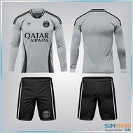 Bộ Quần Áo Bóng Đá CLB P.S.G Xám Dài Tay SS25 - Đồ Đá Bóng Thun Lạnh 4 Chiều