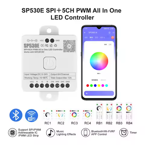 All in One LED Controller SP530E WiFi Alexa Google Home BT SP630E 5CH PWM SPI Pixels LED Strip Light
