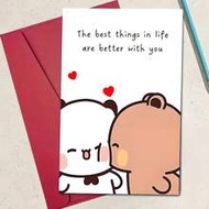 Charming "The Best Things In Life Are To Be Together", 12cm By 17cm - Cute Cartoon Bear And Panda De