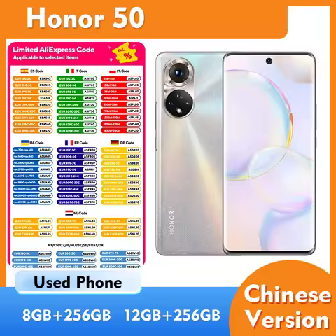 Honor 50 5G 6.57inch 2340x1080px 120Hz Screen ROM 128GB/256GB 108MP smartphone 4300mAh used phone