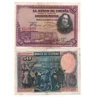 [Europe] Spain 50 Pisseta Banknotes Coins 1928 Old Tickets-P-75