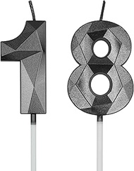 18th & 81st Birthday Candles for Cake, Black Number 18 81 3D Diamond Shaped Candle Birthday Decorati