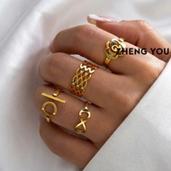 4 Piece Women Stainless Steel Ring Set Geometric Figure 8 Hollow Flower Open Stackable Knuckle Midi 