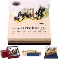 3D Calendar 2026,3D Castle Tear Away Calendar Notepad with LED Lights,2025 Tear Off Paper Reveal Cas