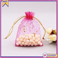 [Raya]100Pcs/Set Candy Bag Drawstring Wide Used Gauze Sheer Moon Star Printed Gift Pouch Christmas Supplies
