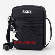 Japanese Magazine Style AIGLE Splashproof Black Diagonal Bag Mobile Phone Bag Unisex Style