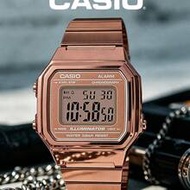 CASIO Unisex Rose Gold Stainless Steel Vintage Square Digital Watch B650WC-5A, Amber LED Backlight 5