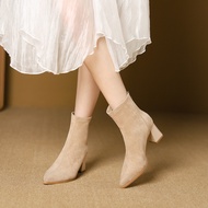 Spring Women's Pointed Toe High Heel Ankle Boots Suede Boots 4Q1R