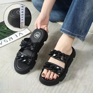 Sandal Selop Wanita Ban Dua Model Korea Rantai Karet Wedges Kekinian Import Terbaru Merek Meilisa