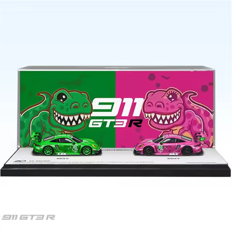 TIME MICRO/STAR RACE 1:64 911 GT3 Pink/Green Tyrannosaurus Painting Alloy Model Car for Collection a