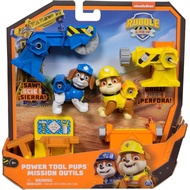 Rubble & Crew, Power Tool Pups, Rubble & Wheeler Toy Figures with 2 Construction Tools & 2 Building 