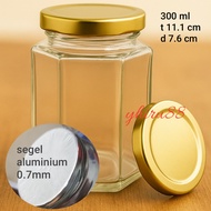 (6 PCS) 300ML HAXONEL GLASS BOTTLE 300ML + GOLD CAP LARGE HEXAGONAL GLASS BOTTLE/ 300 ML 195 ml hexa