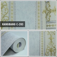 Wallpaper dinding vinyl motif bunga salur warna ungu gold 275 dan 283 [Parkson]