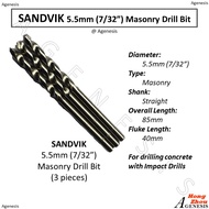 SANDVIK 5.5mm (7/32") Masonry Drill Bit (3 Pieces)