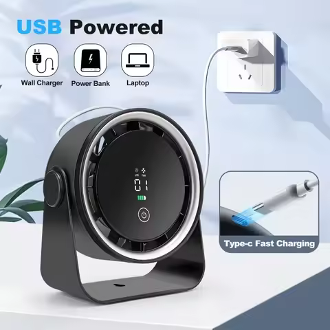 YD901 High-Speed Wood Grain Desk Fan with USB Charging Built-in LED Desk Lamp Wall-Mounted Long batt