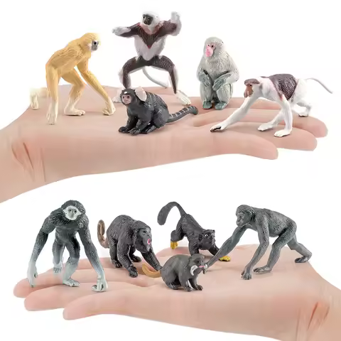 10pcs Realistic Primates Animals Bonobo,Gibbon,Marmoset,Monkeys Multicoloured Model Figurines Educat
