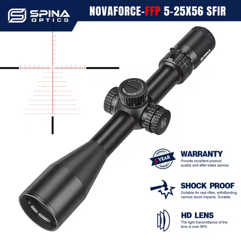 SPINA OPTICS NovaForce 5-25x56 FFP High-Magnification Tactical Scope w mount- Flagship HD Clarity & 